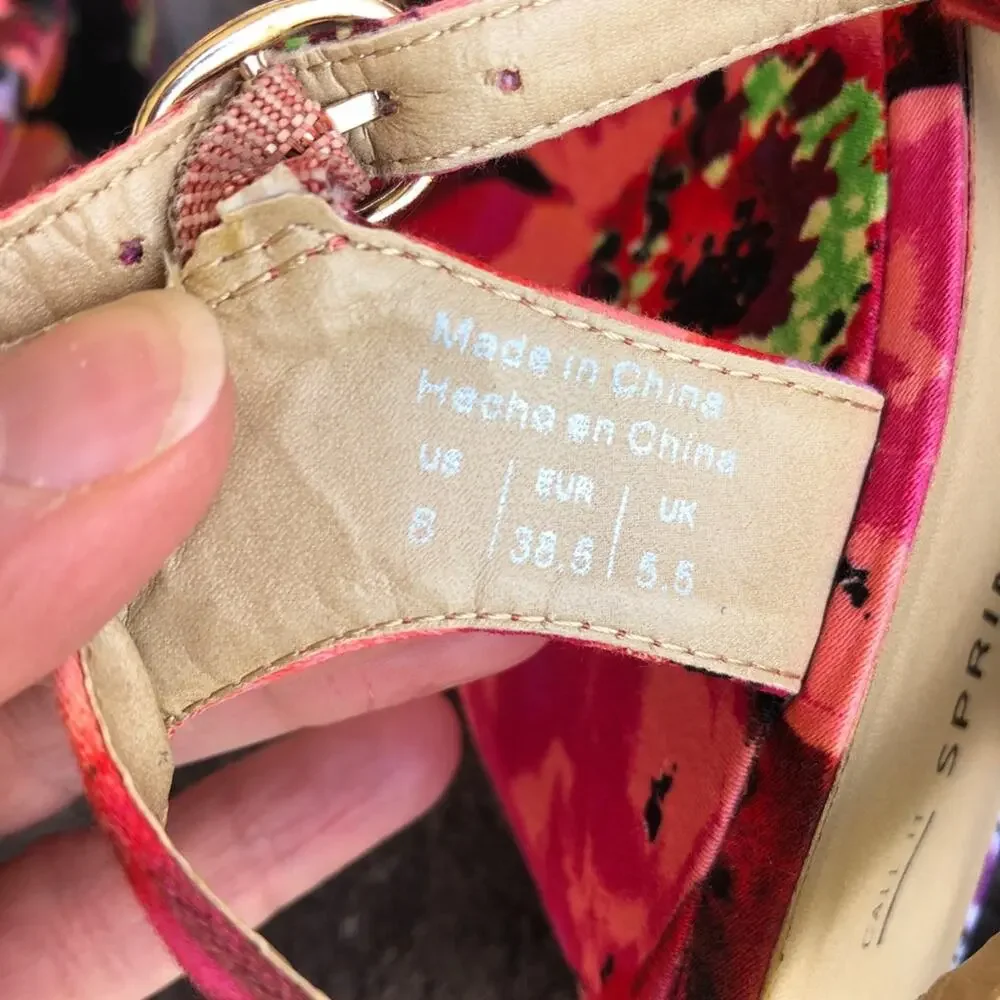 Call It Spring floral wedge sandals; sz 8